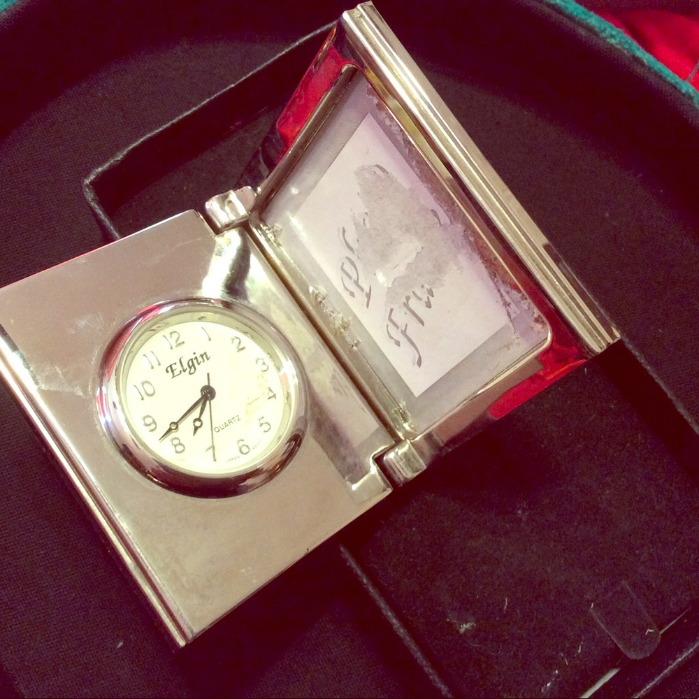 Elgin Mini photo frame clock gold tone 2” working